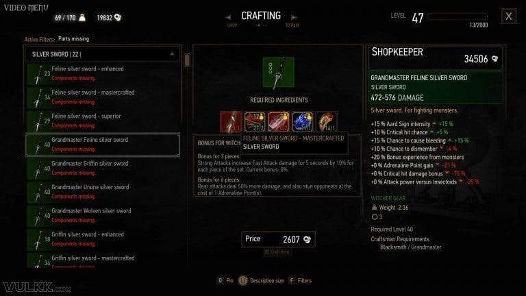 WITCHER 3 Grandmaster FELINE Gear Guide (B&W DLC Armor) - VULKK.com