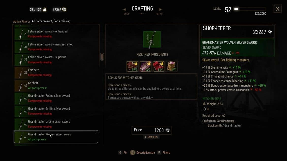 WITCHER 3 Grandmaster WOLVEN Gear Guide (B&W Armor)