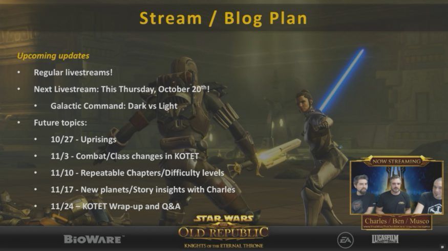 swtor producer live strean 17th october galactic command overview upcoming kotet developer streams
