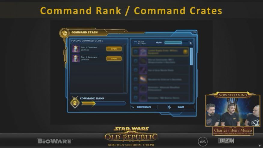 swtor producer live strean 17th october galactic command overview command crates