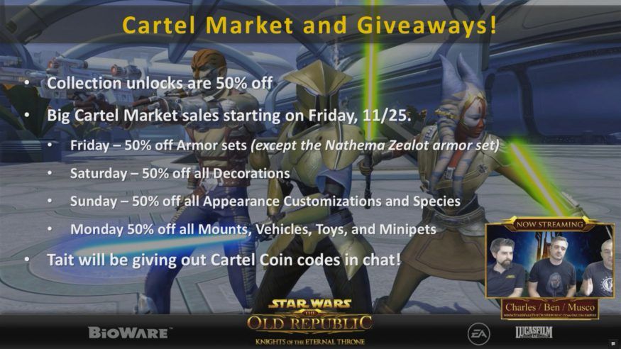 SWTOR KOTET Wrap-Up and Q&A Producer Live Stream - cartel market promotions and giveaways