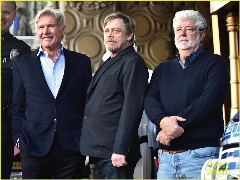 Mark Hamill with George Lucas and Harrison Ford at Mark's Walk of Fame Ceremony