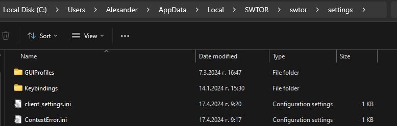 SWTOR Account Settings folder location
