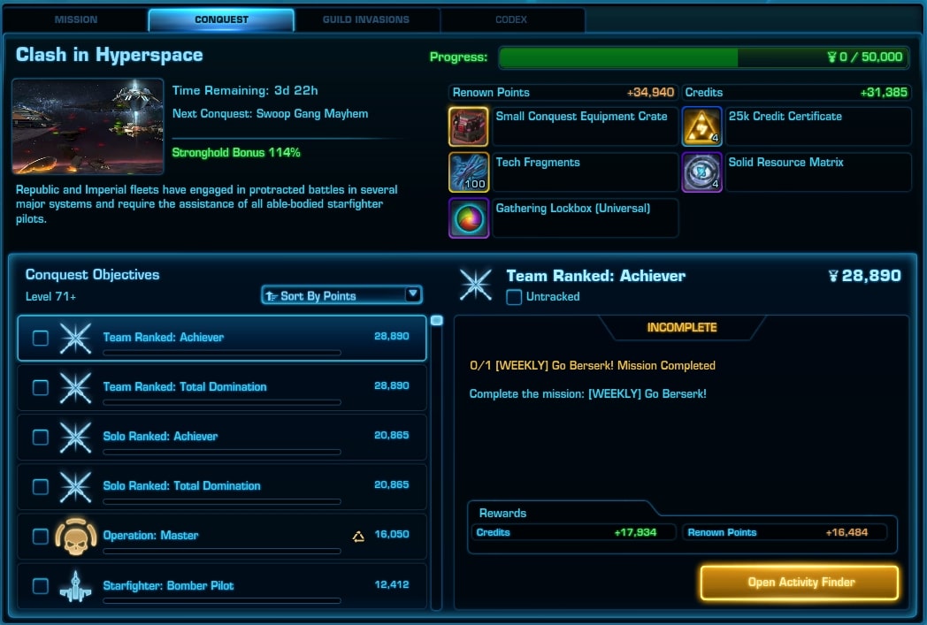 SWTOR Conquest event - Clash in Hyperspace