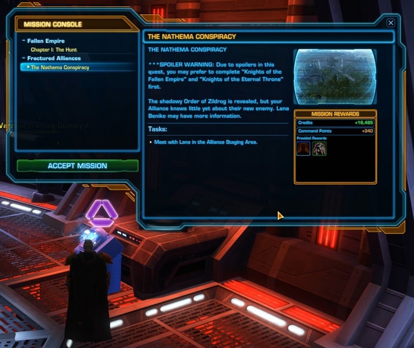 SWTOR 5.9 The Nathema Conspiracy Flashpoint Guide - Picking up the Mission on your Personal Ship