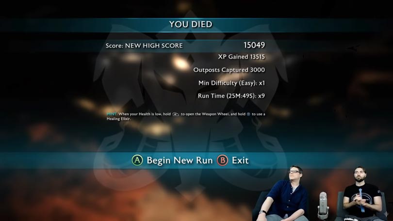 Shadow of War Desolatoin of Mordor DLC - The You Died Screen