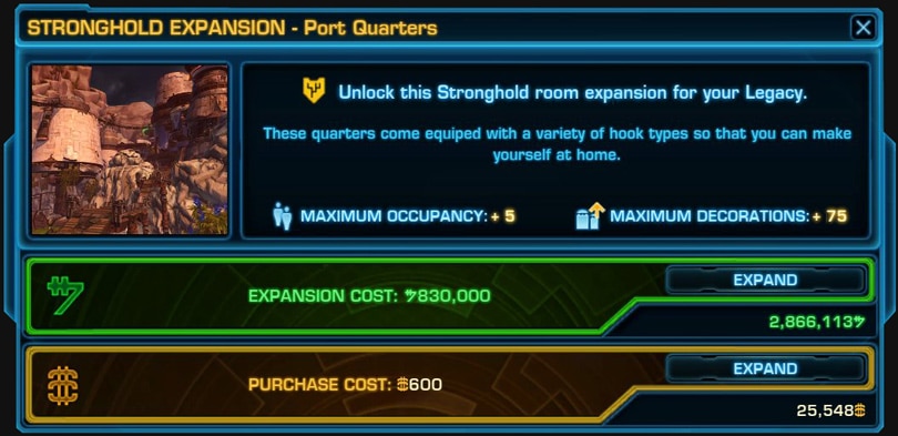 SWTOR Rishi Stronghold Unlock Prices - Port Quarters