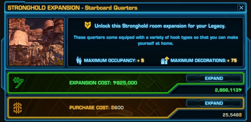 SWTOR Rishi Stronghold Unlock Prices - Starboard Quarters