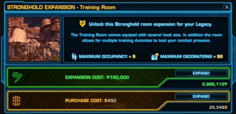 SWTOR Rishi Stronghold Unlock Prices - Training Room