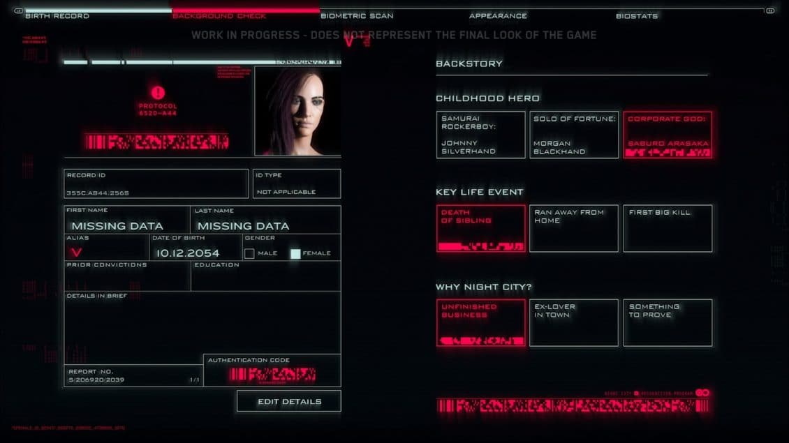 Cyberpunk 2077 Character Creator - Tab 2