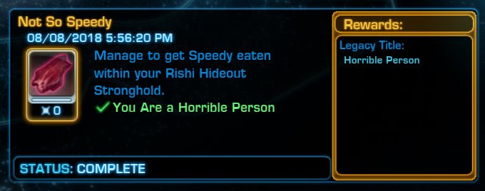 SWTOR Rishi Stronghold Secret Achievement Not so Speedy Status