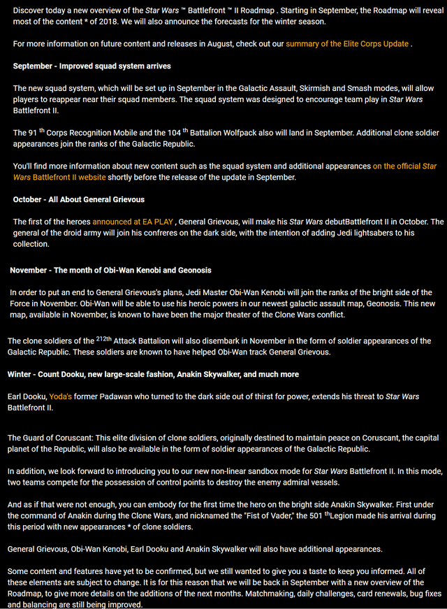 Star Wars Battlefront 2 Fall Roadmap