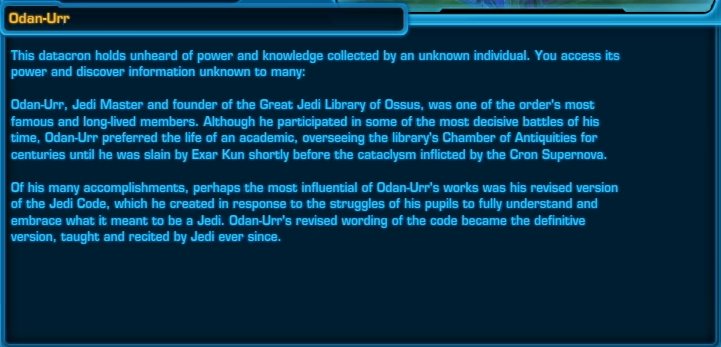 SWTOR Ossus Mastery Datacron Guide - Lore