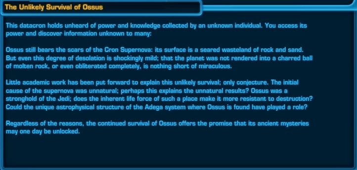 SWTOR Ossus Presence Datacron Lore