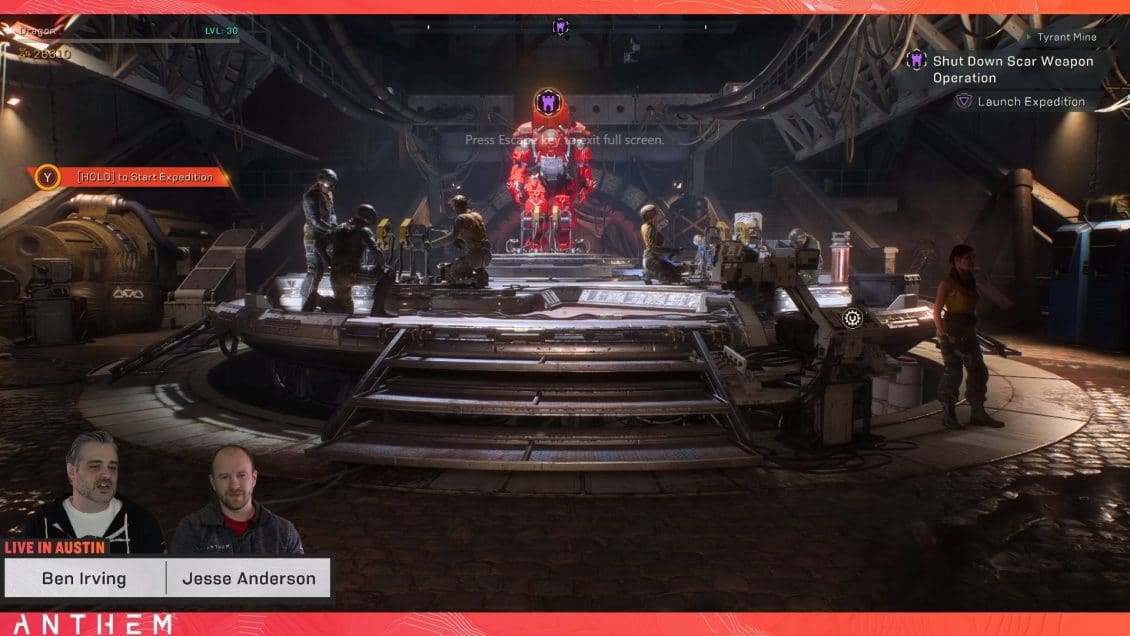 Anthem March 12 Dev Stream Preview - Start Expedition Button