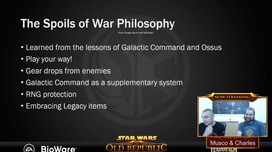 SWTOR 6.0 Spoils of War Philosophy