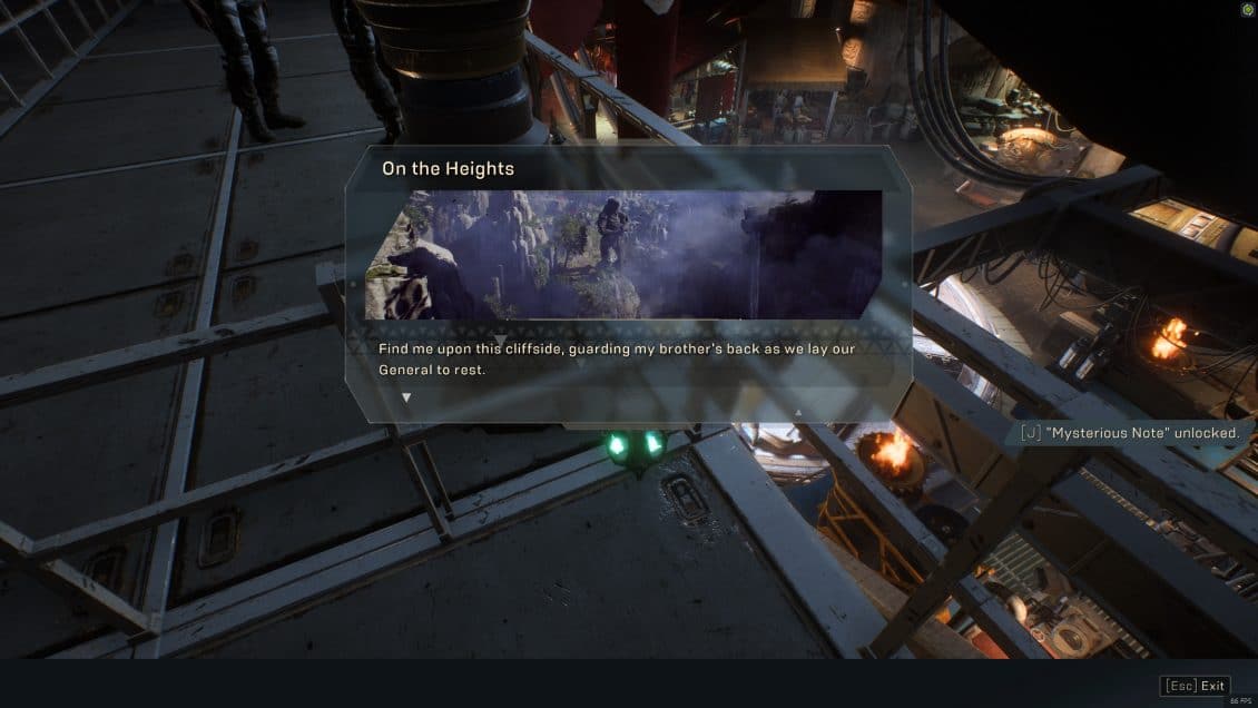 ANTHEM Lost in Darkness Challenge Fort Tarsis Skull Locations - On The Heights Lore