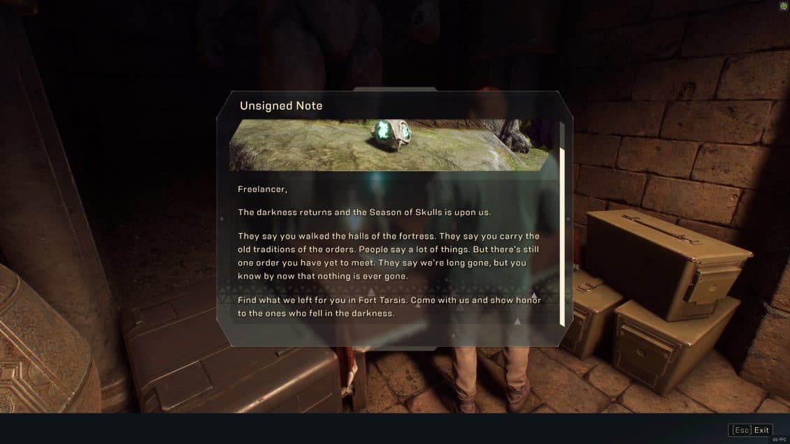 ANTHEM Lost in Darkness Challenge Fort Tarsis Skull Locations - Unsigned Note Lore