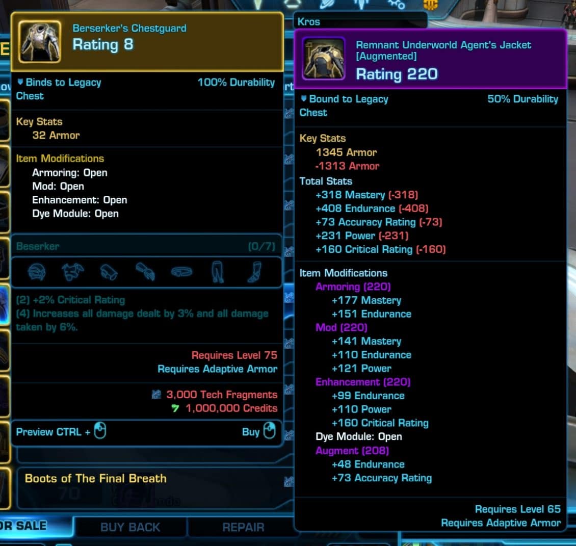 SWTOR 6.0 New Armor Sets Tooltip UI Explained