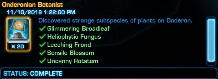 SWTOR Onderonian Botanist Secret Achievement Guide - the list