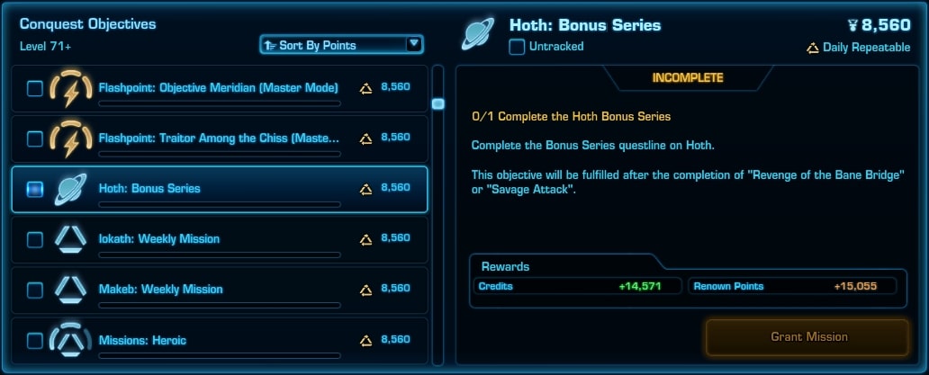 SWTOR Hoth Bons Series Conquest Objective