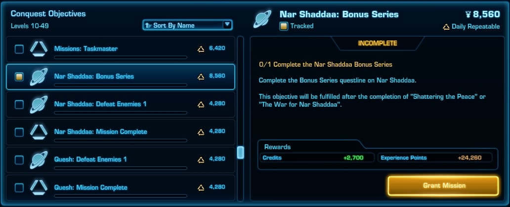 SWTOR Nar Shaddaa Bonus Series Conquest Mission Objectives