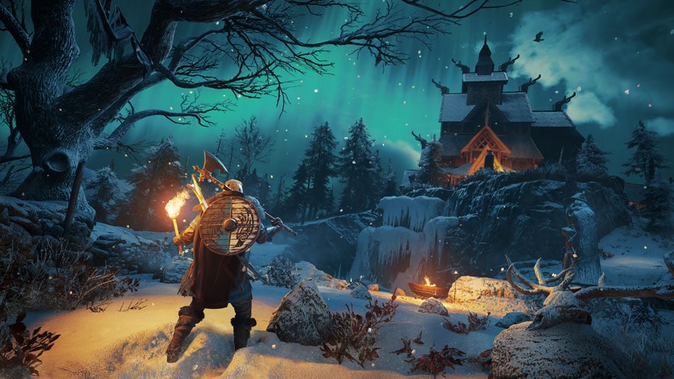 Snow scene from AC Valhalla's Norway