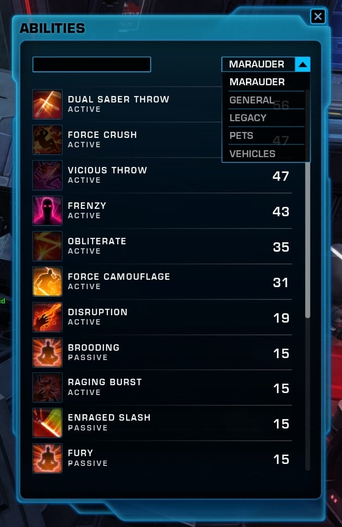 SWTOR Abilities Window