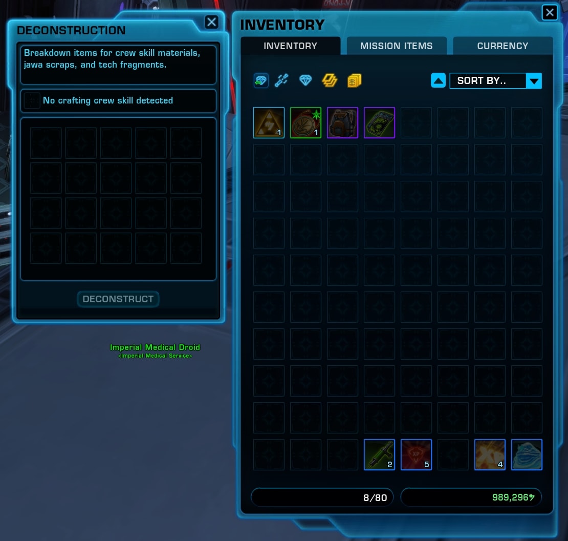 SWTOR Deconstruct Window