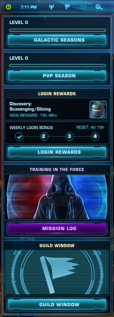 SWTOR Log-In Update Vertical Tabs Menu in 7.5