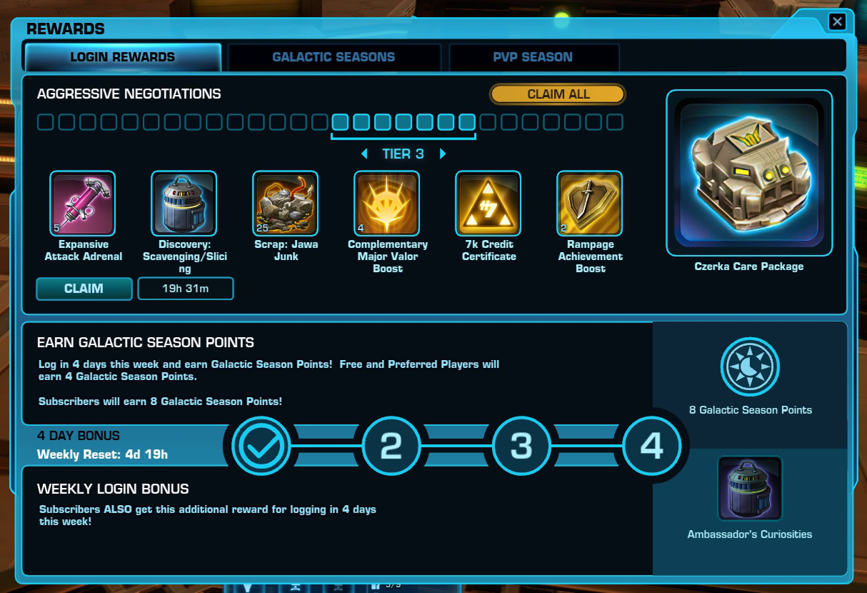 SWTOR Login Rewards Tab