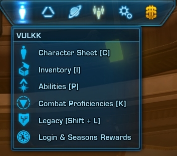 SWTOR Menu Bar - Character Menus