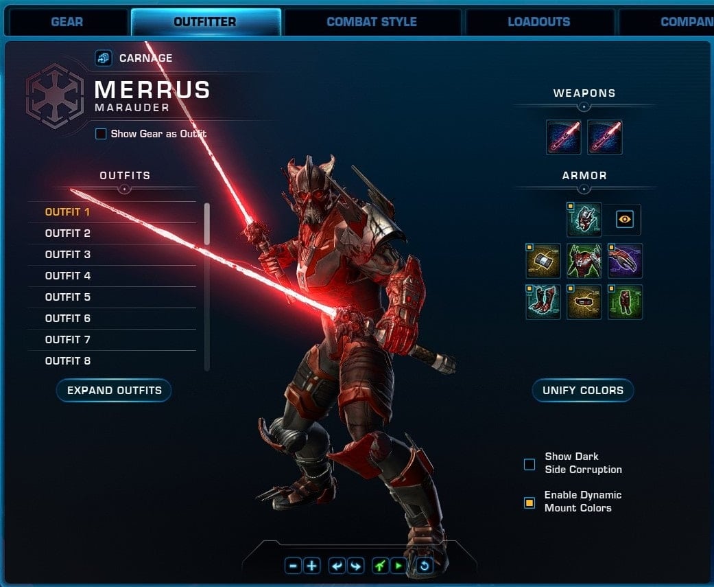 SWTOR Outfitter Tab from Patch 7.1