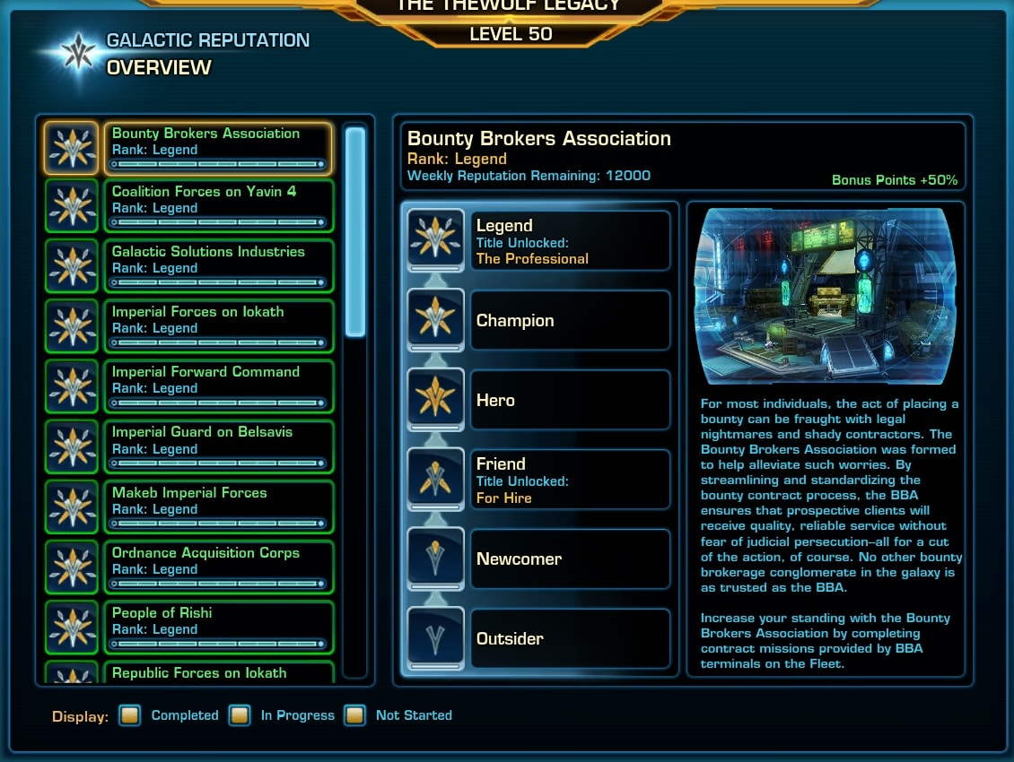 SWTOR Reputations Legacy Tab