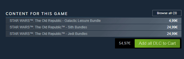 SWTOR Steam Store