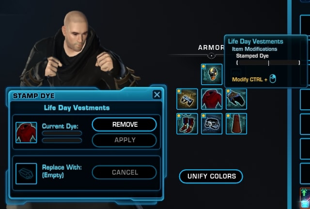 How to place Dye in armor pieces in SWTOR 7.0