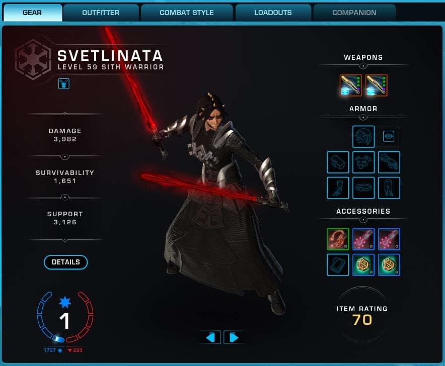 SWTOR 7.0 Character Sheet - Gear Tab