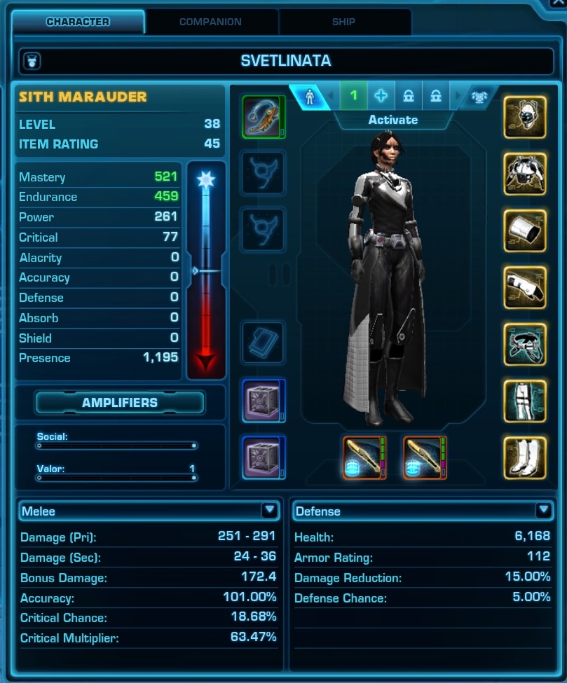 SWTOR Character Sheet - the Character Tab
