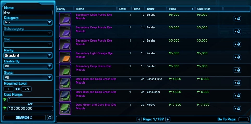 SWTOR GTN Dye Search
