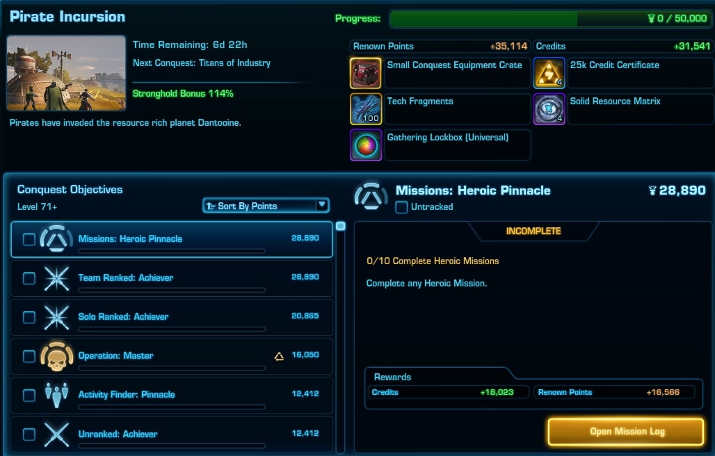 SWTOR Pirate Incursion Event Conquest Tab