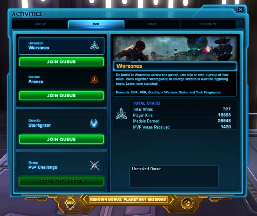 SWTOR Unranked WAarzone Activity