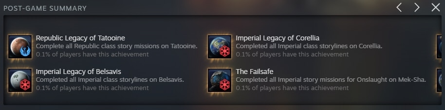 Steam Achievements appearing after you log in to SWTOR 6.1.3 for the first time