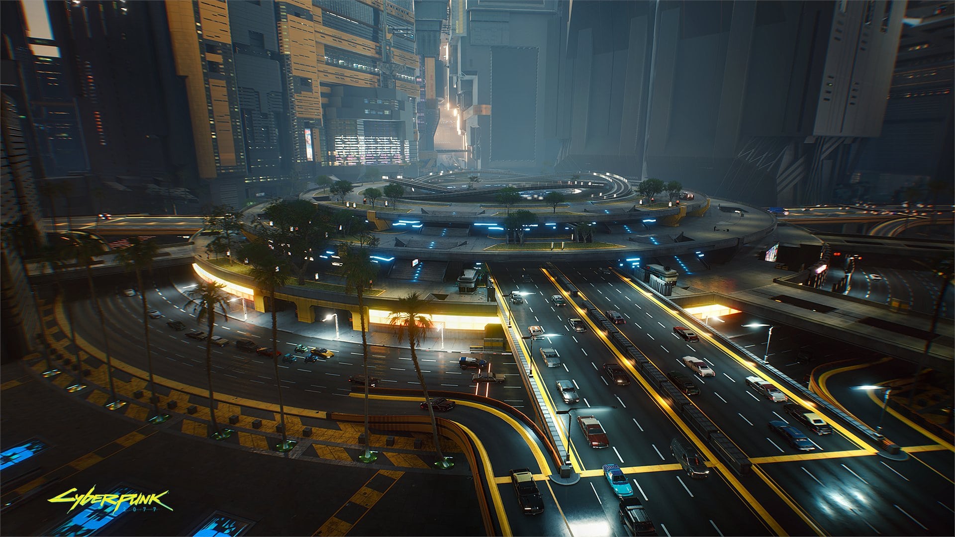 Cyberpunk 2077 Night City city center view
