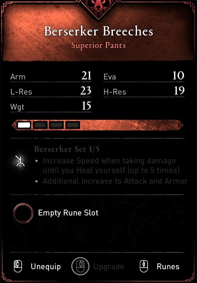 AC Valhalla Armor Set - Berserker Pack - Berserker Breeches Stats
