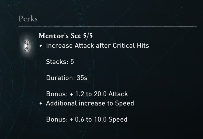Assassin's Creed Mentor's Armor Set Stats and Set Bonus
