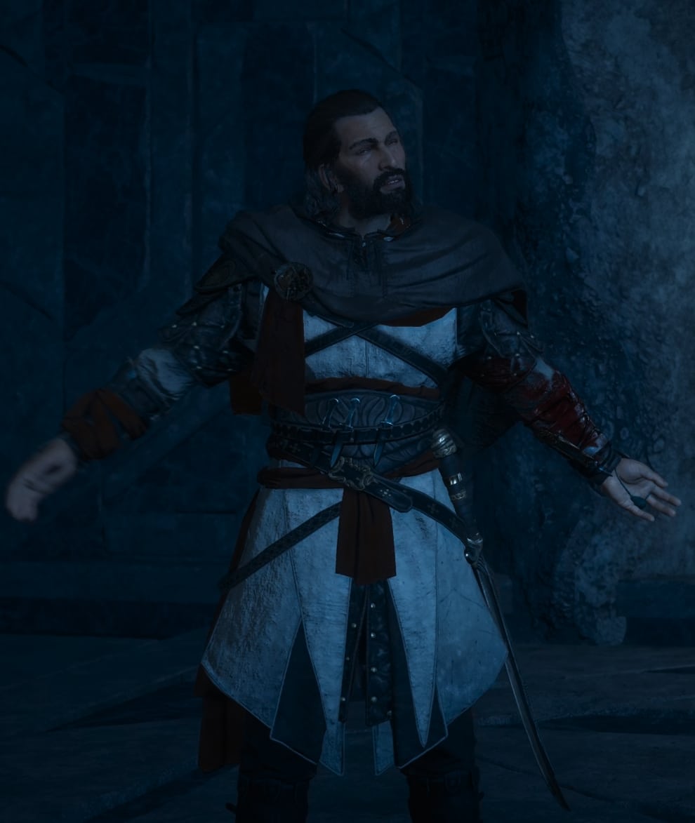 Eivor lashes out and removes the Hidden Blade from Basim's hand
