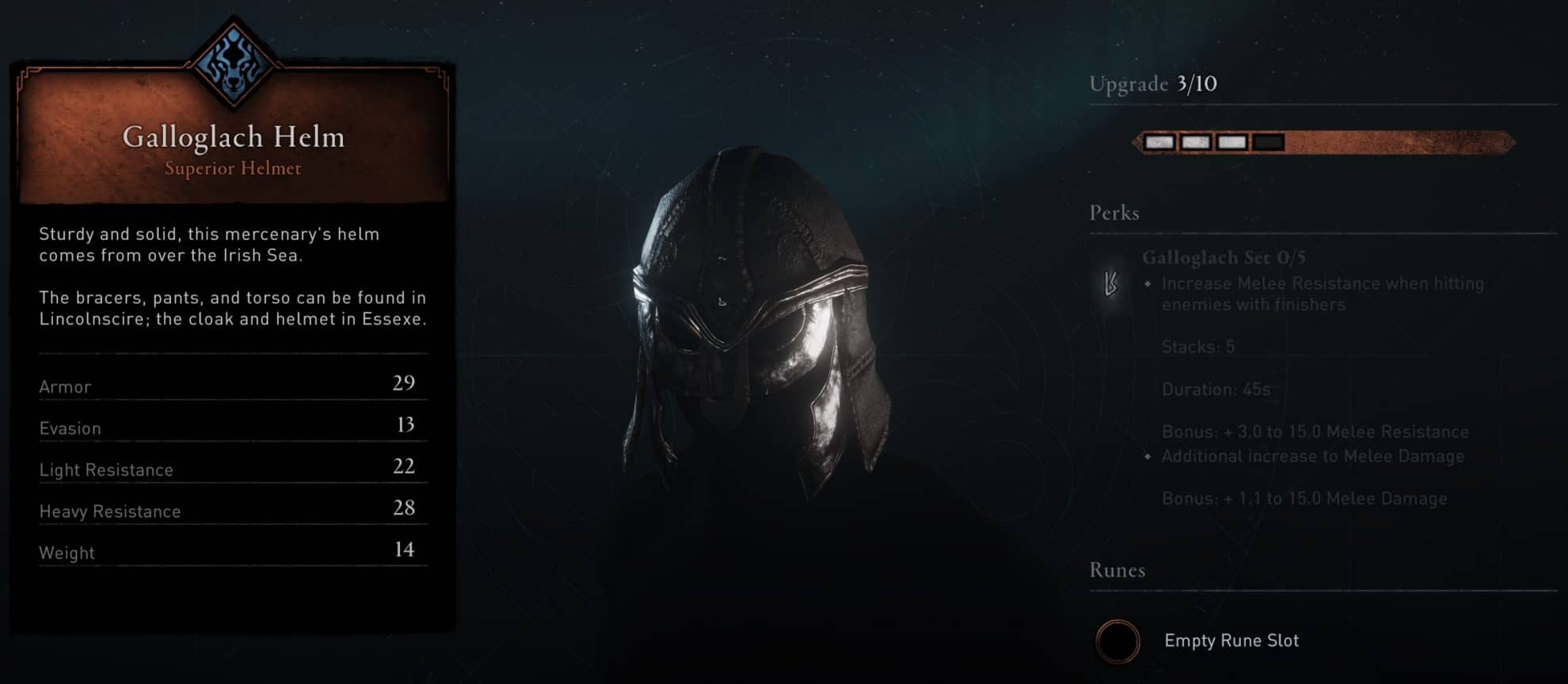 Galloglach Helm Stats