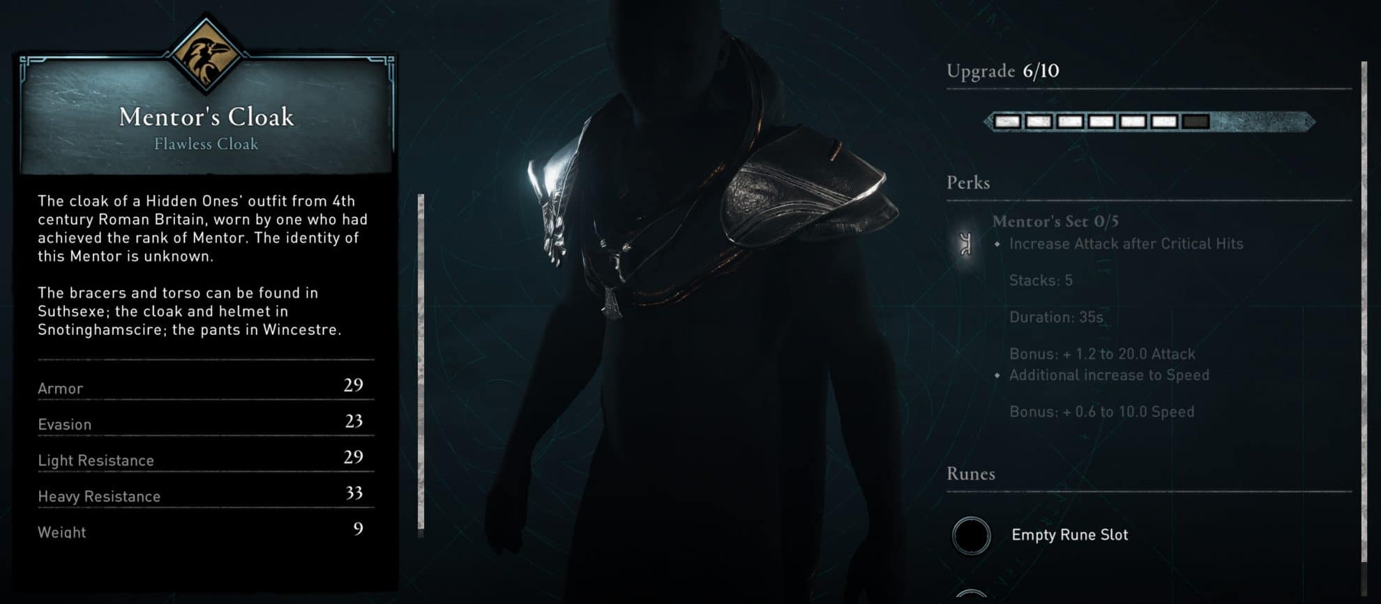 Mentor's Cloak Stats
