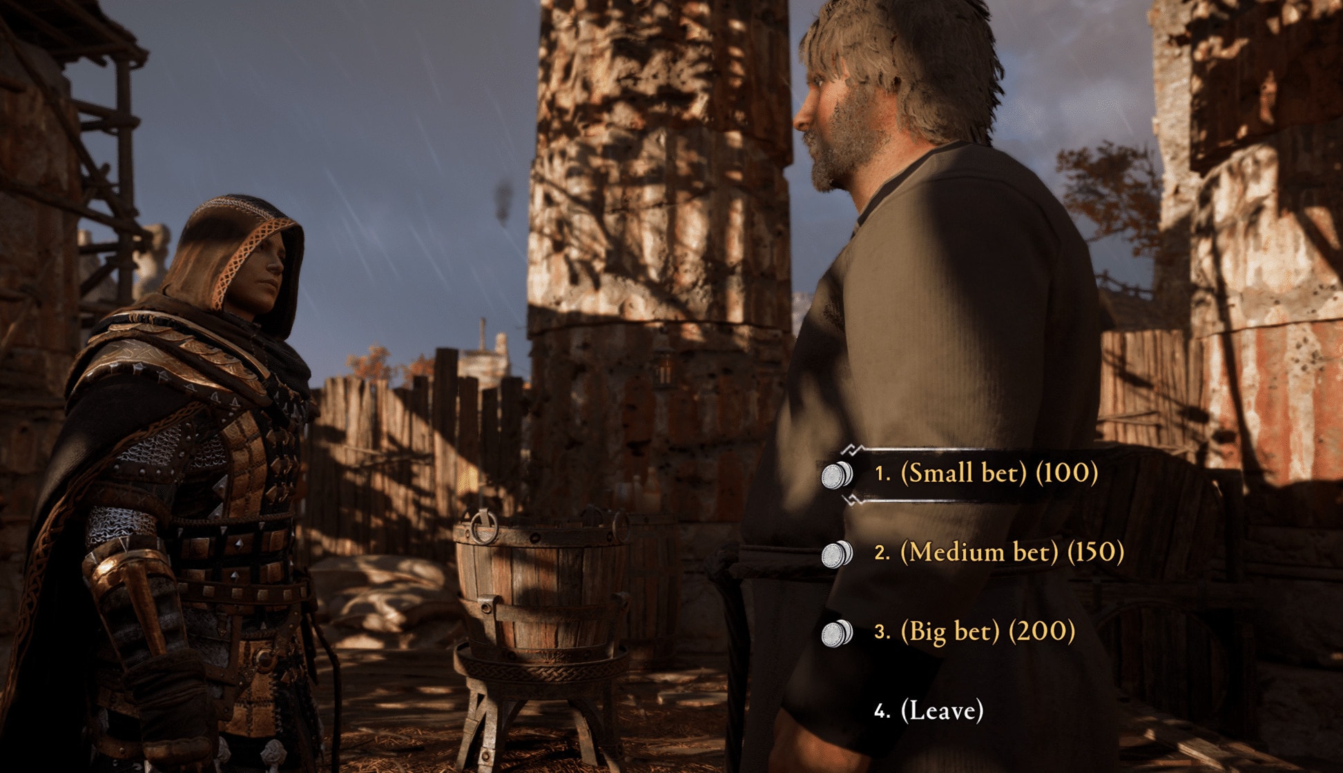 Drinking game cutscene where you can place a bet before you start the game