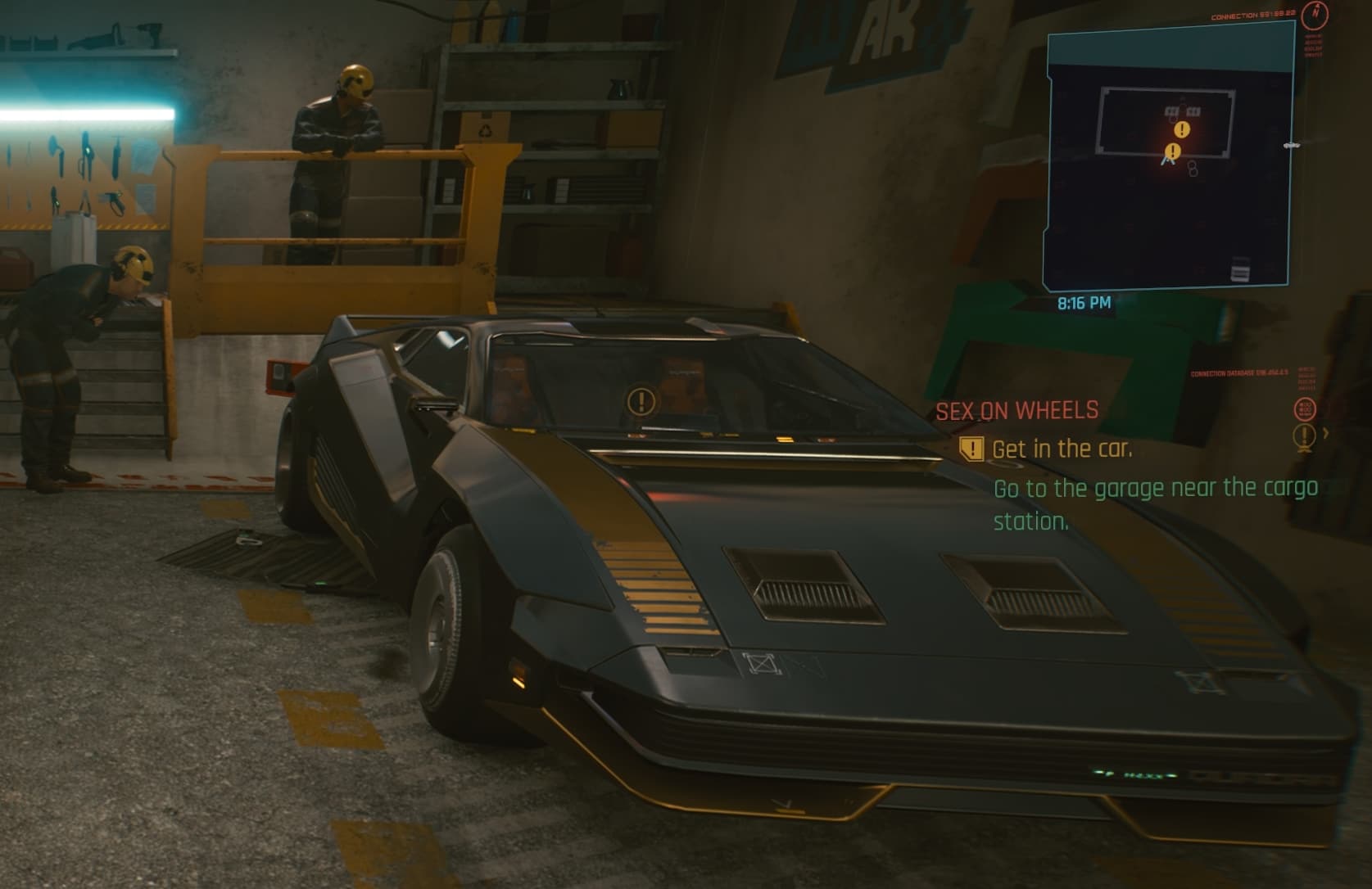 The car is parked inside the garage